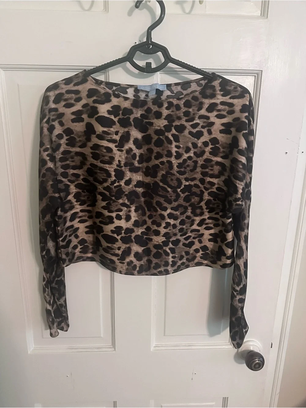 Antonio Melani Blyss Leopard Print Satin Boat Neck Long Sleeve